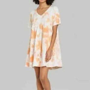 Wild Fable V-Neck  Short Sleeve Loose Fleece Gather Waist Dress. Size S